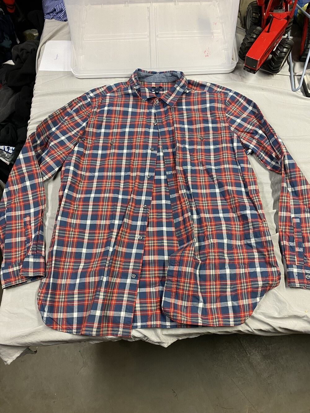 Gap Slim Fit Shirt Adult 2XL Blue Plaid Long Sleeve Button Up Pocket Mens